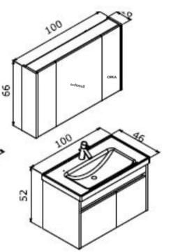 Orka Side 100 cm Kapaklı Asma Banyo Dolabı