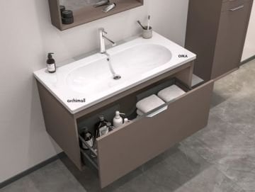 Orka Clay 65 cm Tek Çekmeceli Asma Banyo Dolabı