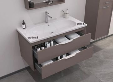 Orka Clay 65 cm Çift Çekmeceli Asma Banyo Dolabı