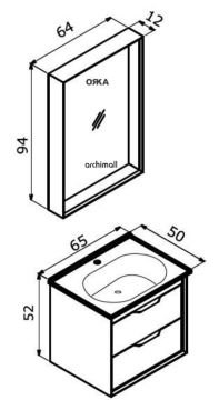 Orka Clay 65 cm Çift Çekmeceli Asma Banyo Dolabı