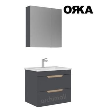 Orka Lena 65 cm Çekmeceli Asma Banyo Dolabı MAT ÇÖL BEJİ