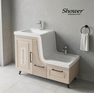Shower Banyo Ceylin Kapaklı Abdest Dolabı Sahra  - SAĞ