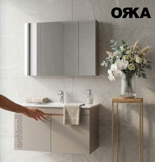 Orka Lena 100 cm Kapaklı Asma Banyo Dolabı