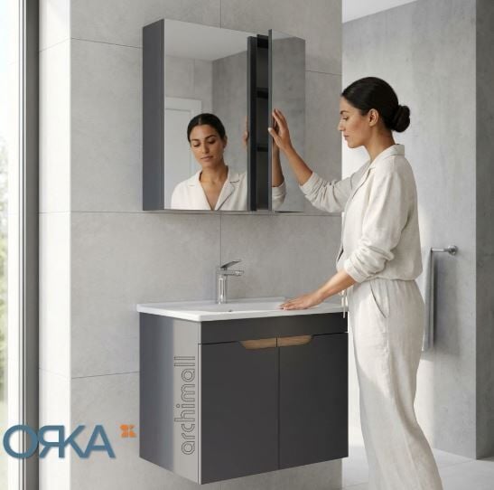 Orka Lena 65 cm Kapaklı Asma Banyo Dolabı