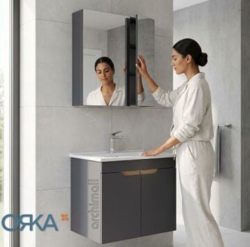 Orka Lena 65 cm Kapaklı Asma Banyo Dolabı