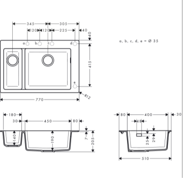 Hansgrohe S510-F635 Ankastre Eviye Taş Grisi