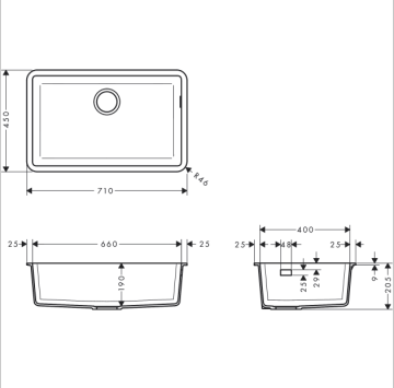 Hansgrohe S510-U660 Tezgah Altı Grafit Siyahı Eviye