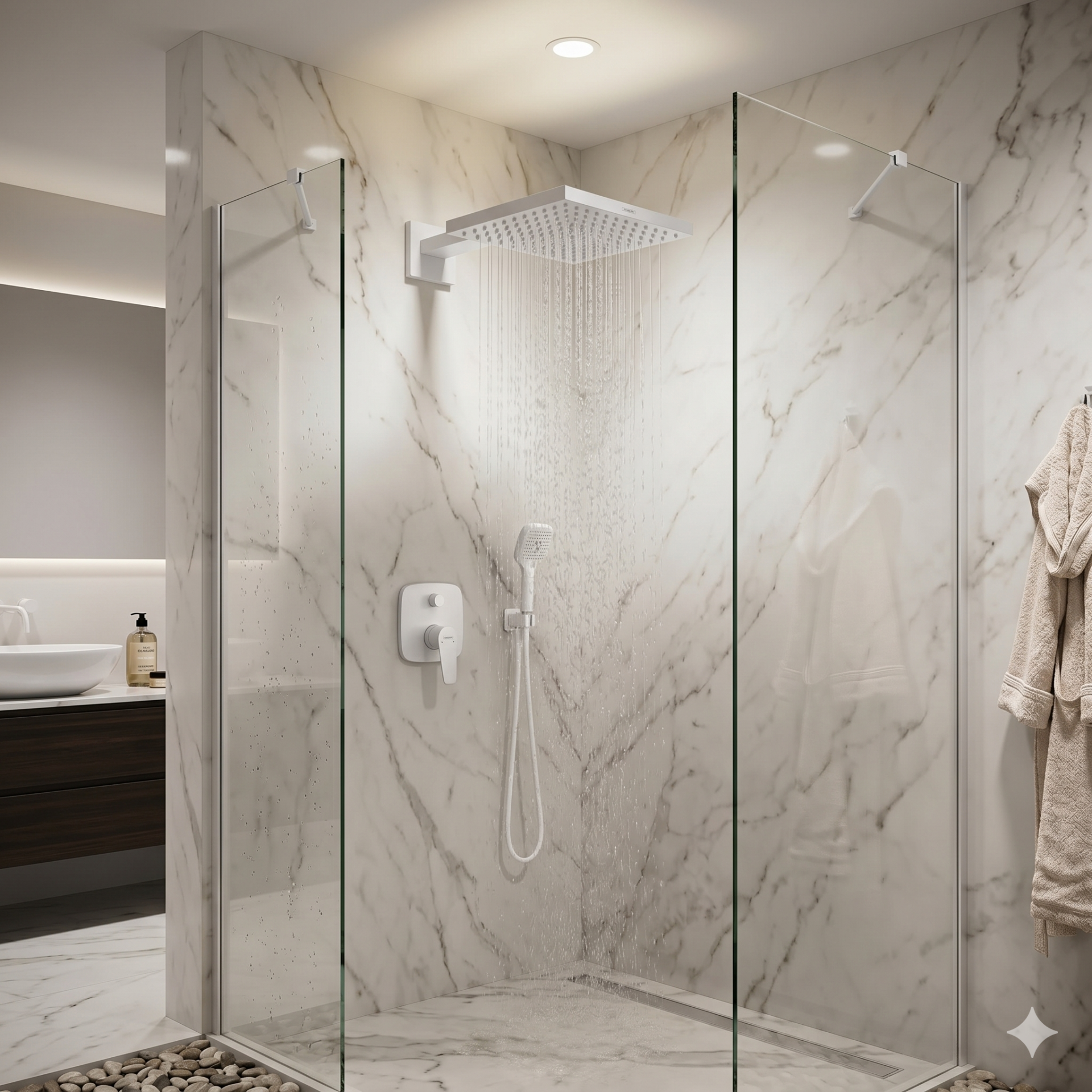 Hansgrohe Raindance E Satin Beyaz Tepe Duşu Duş Dirseği İle
